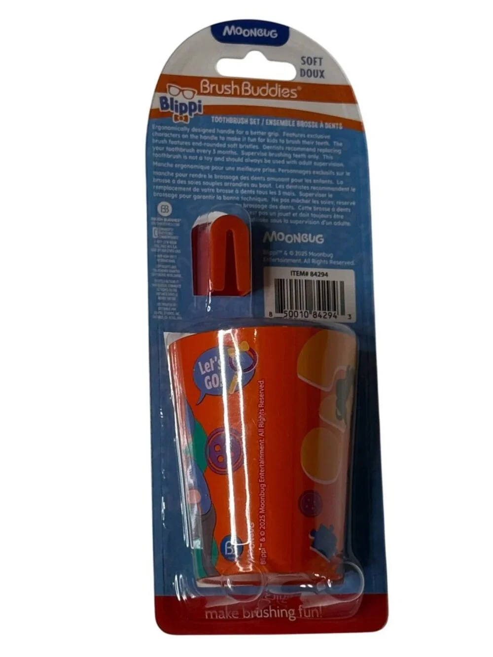 Blippi Kids Toothbrush Set Brush Buddies Soft Bristles Cup Cap New